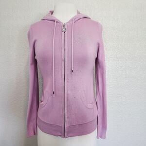 BCBG Maxazria Pink Bling Zip Hoodie Cardigan Size Large